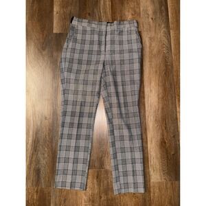 ZARA Plaid Pants Women Size‎ L Gray Black White Cropped Ankle Office Career